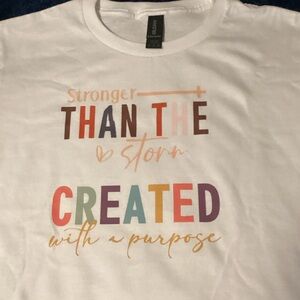 Gildan Kids T-Shirt - White with Multicolor Print Christian TShirt size medium
